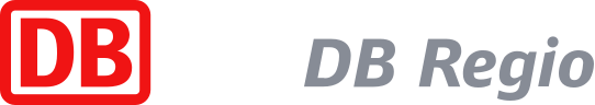 Logo der DB Regio mit dem roten „DB“-Kasten auf der linken Seite und dem grauen Schriftzug „DB Regio“ in kursiver Schrift rechts daneben