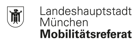 Das Logo zeigt das Wappen von München mit einem Mönch und den Text „Landeshauptstadt München“ in schwarzer Schrift. Darunter steht in fetter Schrift „Mobilitätsreferat“.