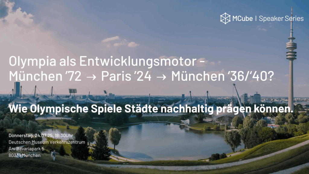 Beitragsbild für die Speaker Series #20 mit dem Thema "Olympia als Entwicklungsmotor - Wie Olympische Spiele Städte nachhaltig prägen können" mit Infos zum Veranstaltungsdatum, Ort und Zeit.